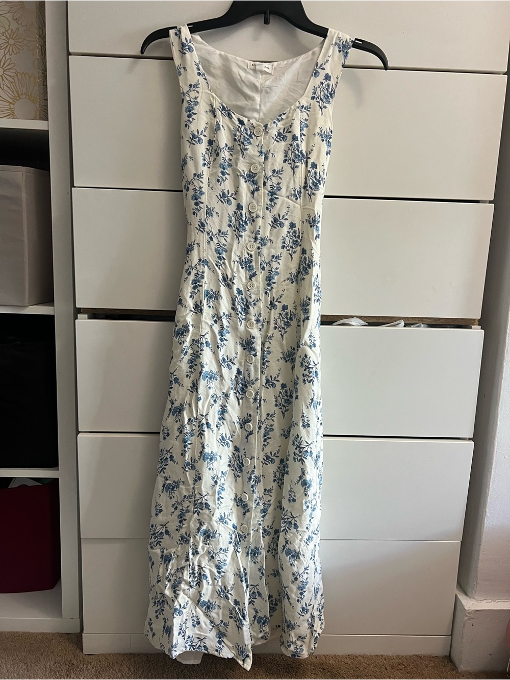 Blu Pepper White Maxi Dress with Blue Floral Print